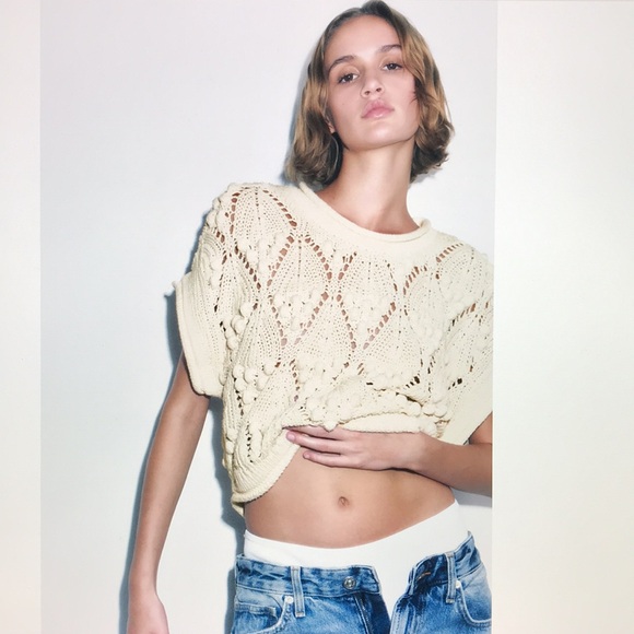 Zara ball trim textured knit top S - Picture 5 of 16
